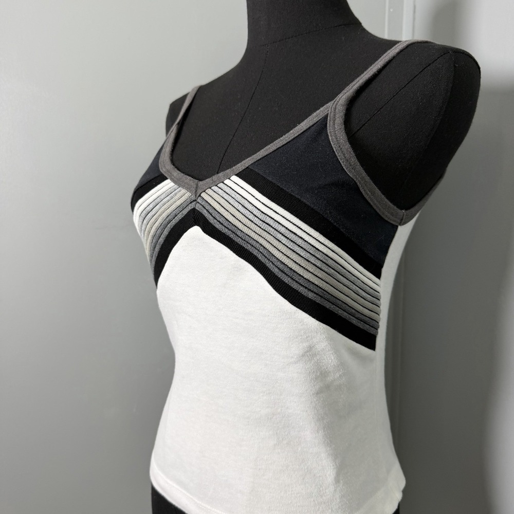 Y2K Blue Asphalt Tank Top S Mall Goth Skater Grunge Surf Ribbed V Neck Striped